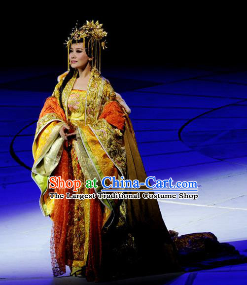 Chinese Princess Wencheng Drama Dance Dress Stage Performance Costume and Headpiece for Women