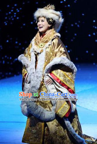 Chinese Princess Wencheng Ancient Drama Dance Winter Dress Stage Performance Costume and Headpiece for Women