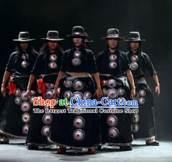 Chinese Impression Tibetan Zang Nationality Black Robe Stage Performance Folk Dance Costume for Men