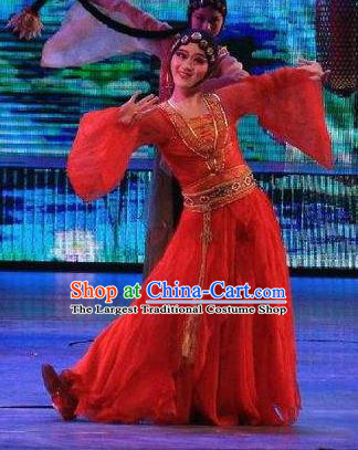 Chinese Back to Song Dynasty Classical Dance Red Dress Stage Performance Costume for Women