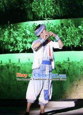 Chinese Dushan Ceremony Bouyei Nationality Dance Stage Performance Costume for Men