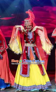 Chinese Silk Road Uyghur Nationality Dance Dress Ethnic Stage Performance Costume for Women