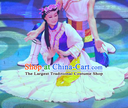 Chinese Lishui Jinsha Yi Nationality Dance Dress Ethnic Wedding Stage Performance Costume and Headpiece for Women