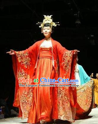 Chinese Encore Dunhuang Tang Dynasty Court Dance Red Dress Stage Performance Costume and Headpiece for Women