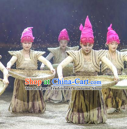 Chinese Encounter Shangri La Impression Ethnic Dance Dress Stage Performance Costume and Headpiece for Women