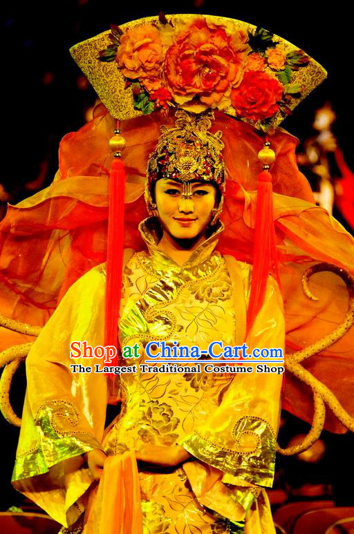 Chinese Picturesque Huizhou Opera Qing Dynasty Palace Lady Dress Stage Performance Costume and Headpiece for Women