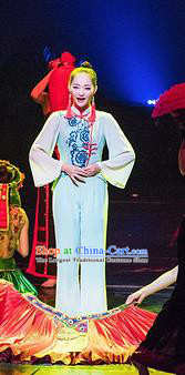 Chinese Charm Xiangxi Nationality Dance Dress Stage Performance Costume and Headpiece for Women