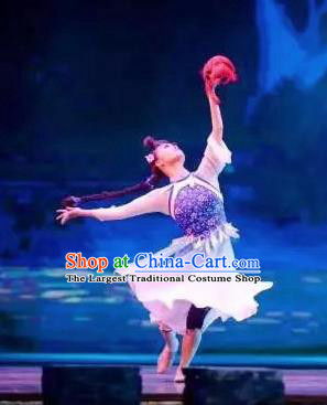 Chinese Charm Xiangxi Tujia Nationality Dance Dress Stage Performance Costume and Headpiece for Women