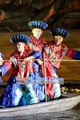 Chinese Border Town Miao Nationality Boatman Clothing Stage Performance Dance Costume for Men