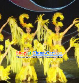 Chinese Golden Mask Dynasty Classical Dance Yellow Dress Stage Performance Costume and Headpiece for Women