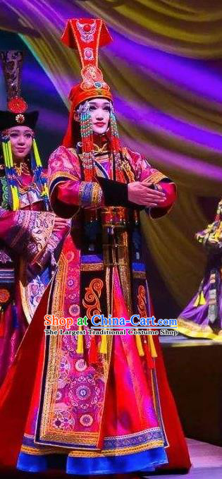 Chinese Saihan Tara Mongol Nationality Dance Wedding Dress Stage Performance Costume and Headpiece for Women