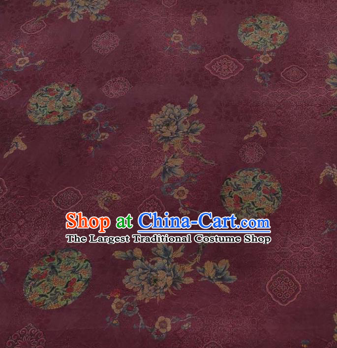 Traditional Chinese Classical Peony Pattern Purple Gambiered Guangdong Gauze Silk Fabric Ancient Hanfu Dress Silk Cloth