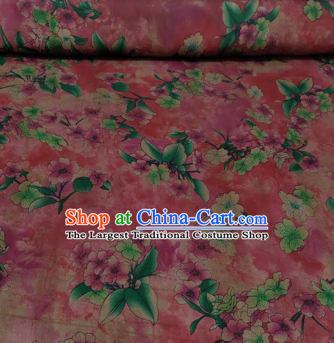 Traditional Chinese Classical Pear Flowers Pattern Light Red Gambiered Guangdong Gauze Silk Fabric Ancient Hanfu Dress Silk Cloth