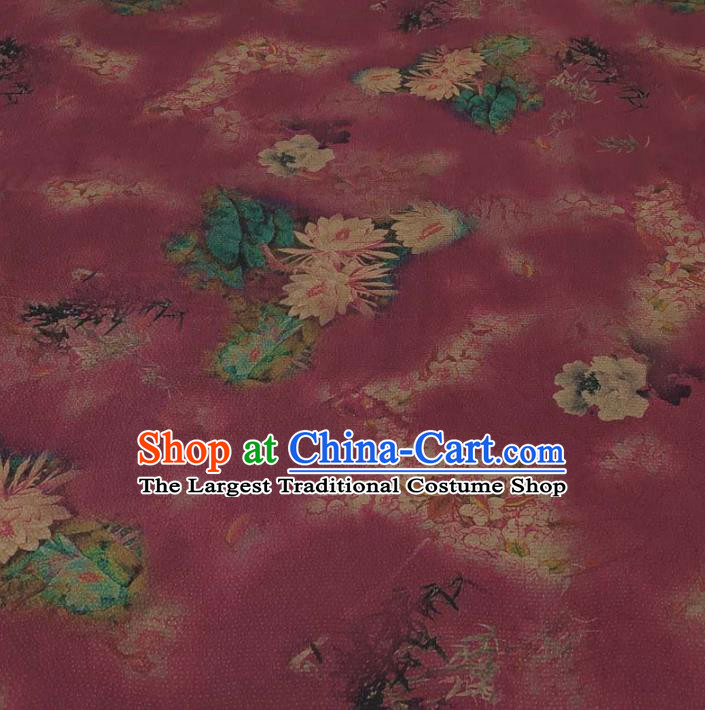 Traditional Chinese Classical Lotus Pattern Wine Red Gambiered Guangdong Gauze Silk Fabric Ancient Hanfu Dress Silk Cloth