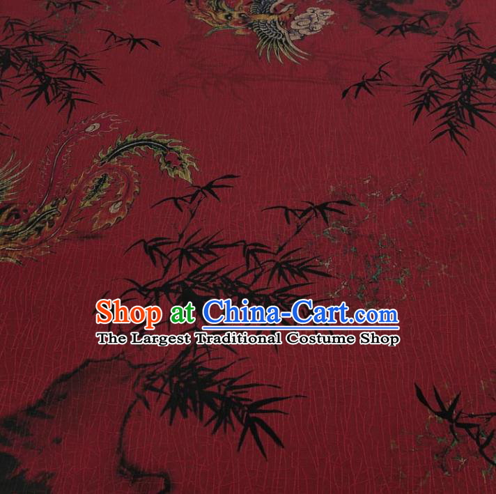 Traditional Chinese Classical Bamboo Phoenix Pattern Dark Red Gambiered Guangdong Gauze Silk Fabric Ancient Hanfu Dress Silk Cloth