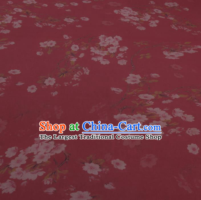 Traditional Chinese Classical Flowers Pattern Wine Red Gambiered Guangdong Gauze Silk Fabric Ancient Hanfu Dress Silk Cloth