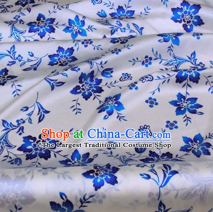 Traditional Chinese Classical Flowers Pattern White Gambiered Guangdong Gauze Silk Fabric Ancient Hanfu Dress Silk Cloth