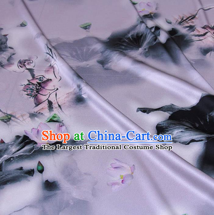 Traditional Chinese Classical Lotus Pattern White Gambiered Guangdong Gauze Silk Fabric Ancient Hanfu Dress Silk Cloth