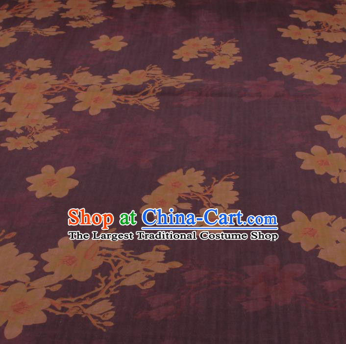 Traditional Chinese Classical Magnolia Pattern Deep Purple Gambiered Guangdong Gauze Silk Fabric Ancient Hanfu Dress Silk Cloth