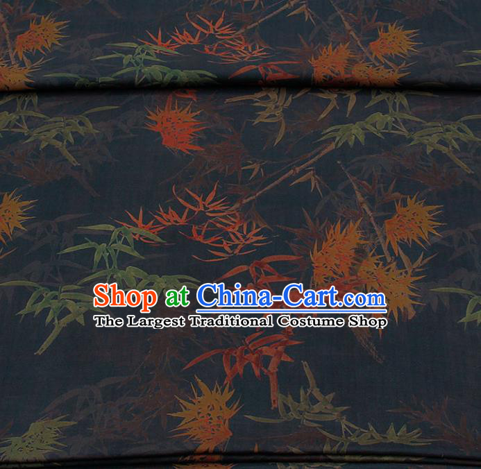 Traditional Chinese Classical Bamboo Maple Leaf Pattern Black Gambiered Guangdong Gauze Silk Fabric Ancient Hanfu Dress Silk Cloth