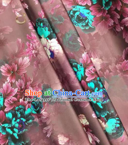 Traditional Chinese Classical Peony Pattern Brown Silk Fabric Ancient Hanfu Dress Brocade Cloth