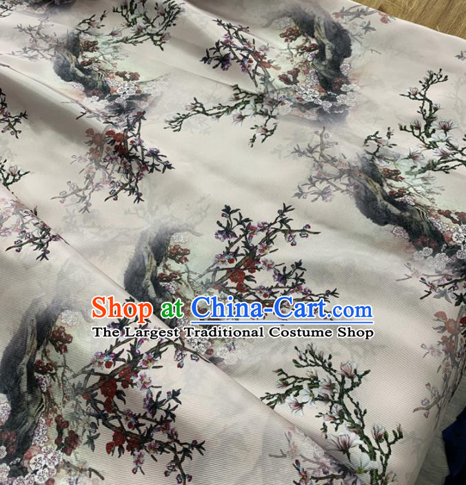 Chinese Classical Plum Blossom Pattern White Silk Fabric Traditional Ancient Hanfu Dress Brocade Cloth