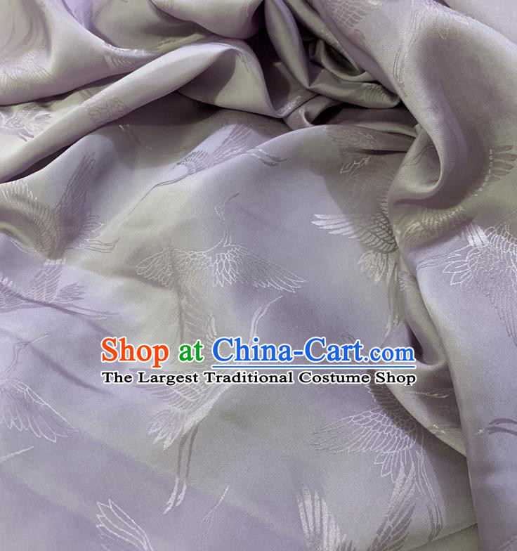 Chinese Classical Cranes Pattern Lilac Silk Fabric Traditional Ancient Hanfu Dress Brocade Cloth