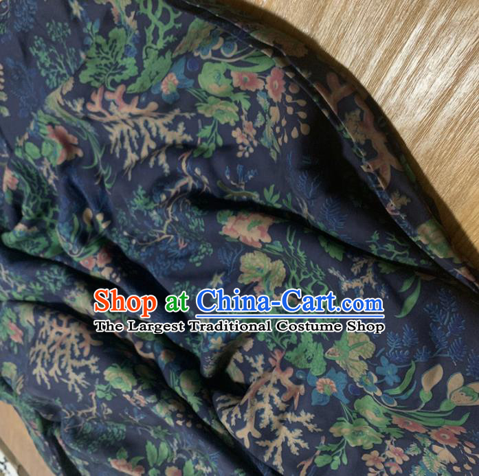 Chinese Classical Pattern Navy Silk Fabric Traditional Ancient Hanfu Dress Brocade Cloth