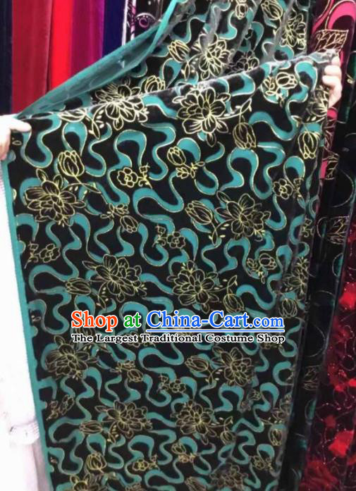 Traditional Chinese Classical Blue Pattern Pleuche Fabric Ancient Cheongsam Dress Velvet Cloth