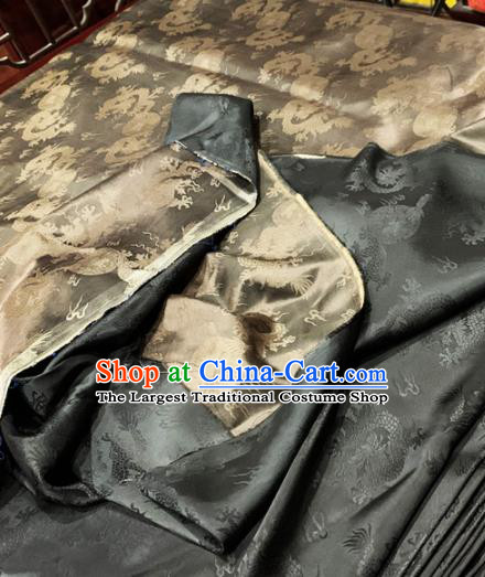 Chinese Classical Dragons Pattern Bronze Silk Fabric Traditional Ancient Hanfu Dress Brocade Cloth