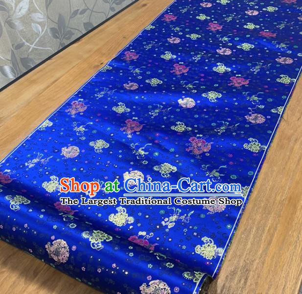 Chinese Classical Lotus Pattern Royalblue Silk Fabric Traditional Ancient Hanfu Dress Brocade Cloth