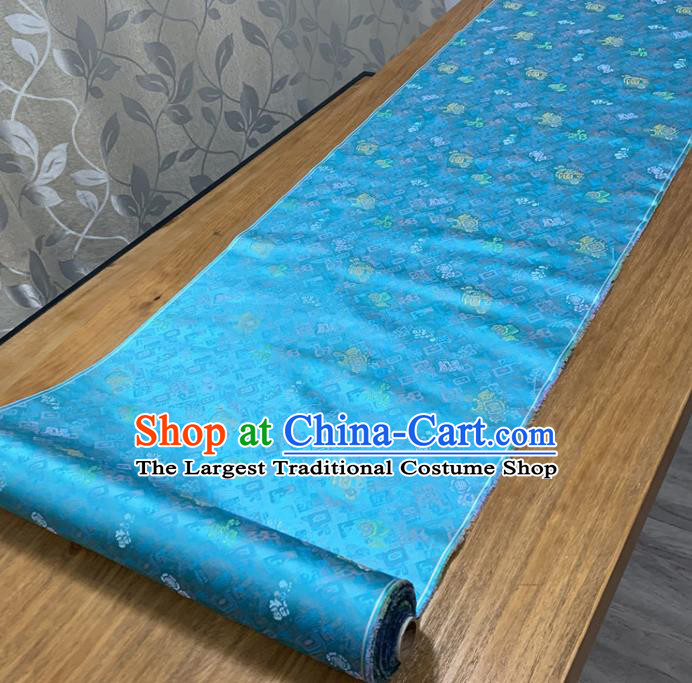 Chinese Classical Lotus Pattern Blue Silk Fabric Traditional Ancient Hanfu Dress Brocade Cloth