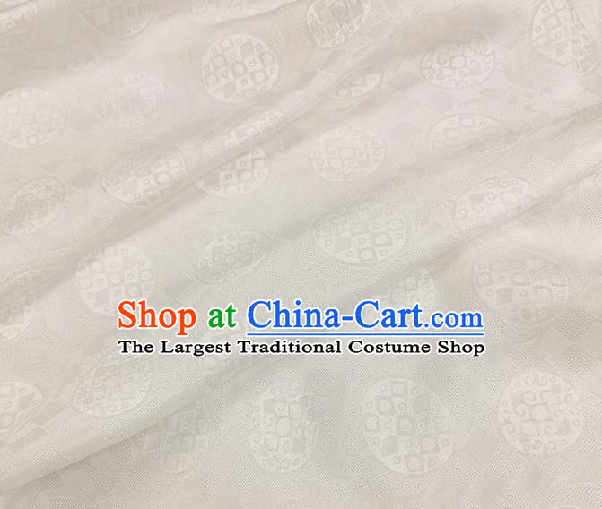 Chinese Classical Round Pattern White Silk Fabric Traditional Ancient Hanfu Dress Brocade Cloth