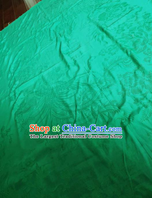 Chinese Classical Phoenix Peony Pattern Green Silk Fabric Traditional Ancient Hanfu Dress Brocade Cloth