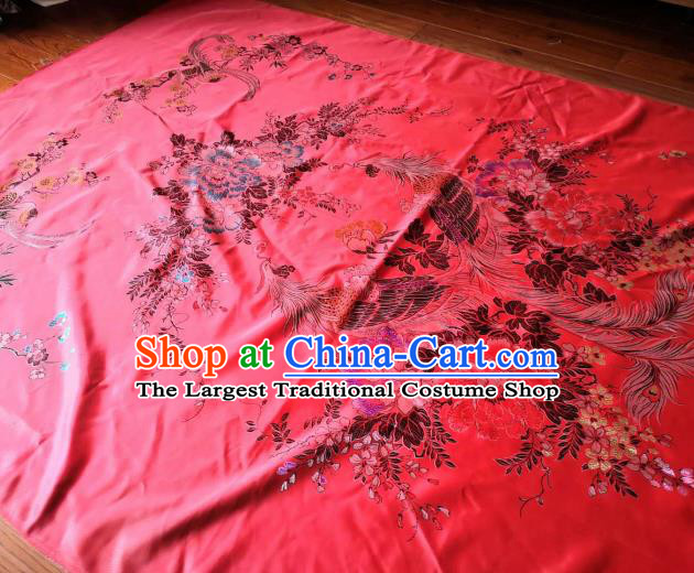 Chinese Classical Phoenix Peony Pattern Red Silk Fabric Traditional Ancient Hanfu Dress Brocade Cloth