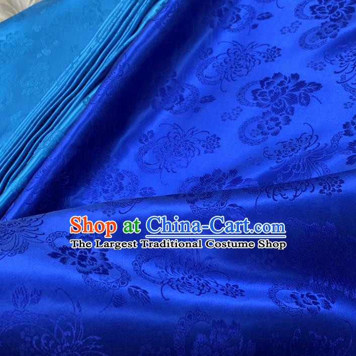 Chinese Classical Chrysanthemum Pattern Royalblue Silk Fabric Traditional Ancient Hanfu Dress Brocade Cloth