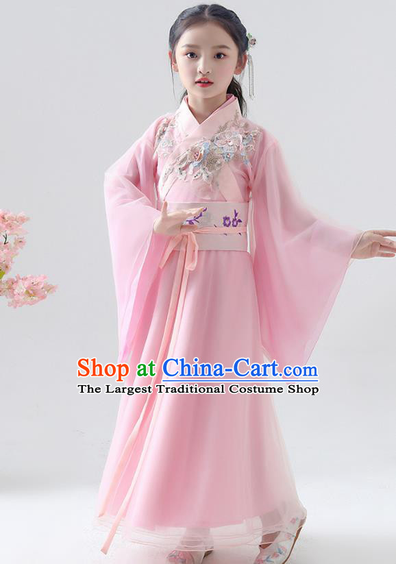 Chinese Traditional Jin Dynasty Girls Pink Hanfu Dress Ancient Peri Princess Costume for Kids