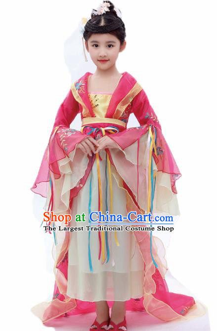 Chinese Traditional Tang Dynasty Girls Pink Hanfu Dress Ancient Court Princess Costume for Kids