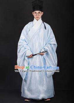 Chinese Traditional Ming Dynasty Minister Hanfu Light Blue Robe Ancient Officer Costume for Men