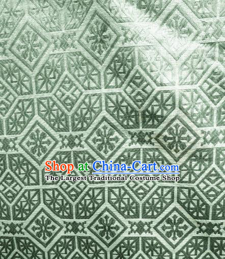 Chinese Classical Snowflake Pattern Green Silk Fabric Traditional Ancient Hanfu Dress Brocade Cloth