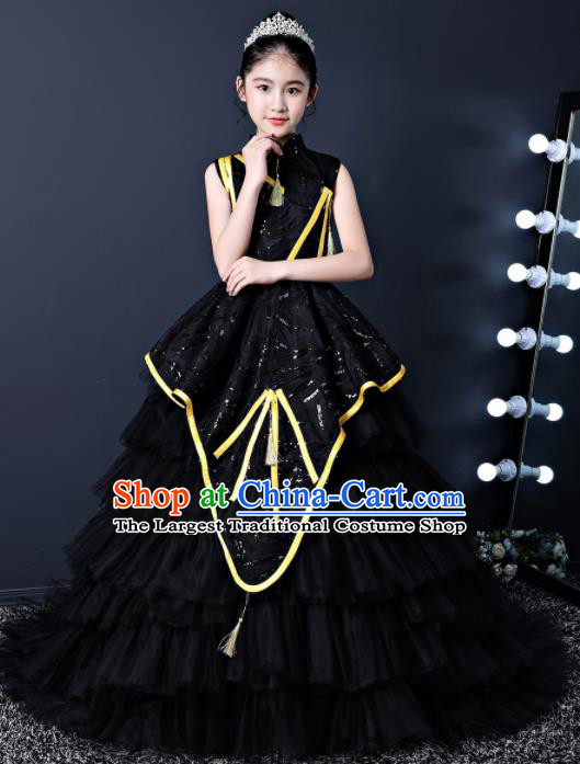 Top Grade Children Day Dance Performance Black Veil Full Dress Kindergarten Girl Stage Show Costume for Kids