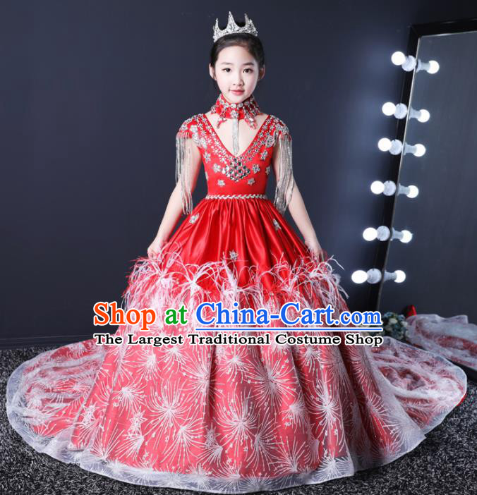 Top Grade Children Day Dance Performance Red Dress Kindergarten Girl Stage Show Costume for Kids