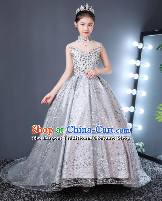 Top Grade Children Day Dance Performance Grey Dress Kindergarten Girl Stage Show Wedding Costume for Kids