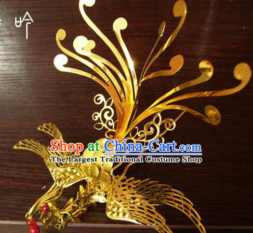Chinese Ancient Court Queen Phoenix Golden Hairpins Traditional Classical Hanfu Hair Accessories for Women