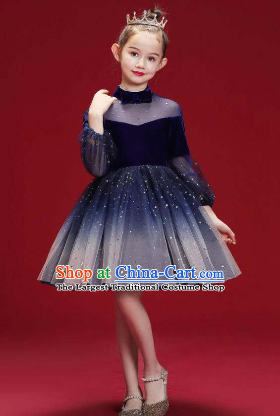 Top Grade Christmas Day Dance Performance Royalblue Full Dress Kindergarten Girl Stage Show Costume for Kids