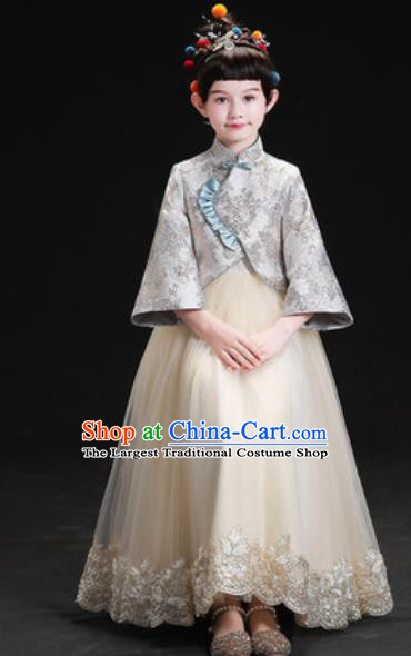 Chinese New Year Performance Grey Full Dress Kindergarten Girls Dance Stage Show Costume for Kids