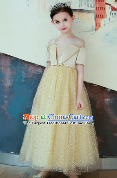 Top Grade Christmas Day Dance Performance Yellow Veil Full Dress Kindergarten Girl Stage Show Costume for Kids