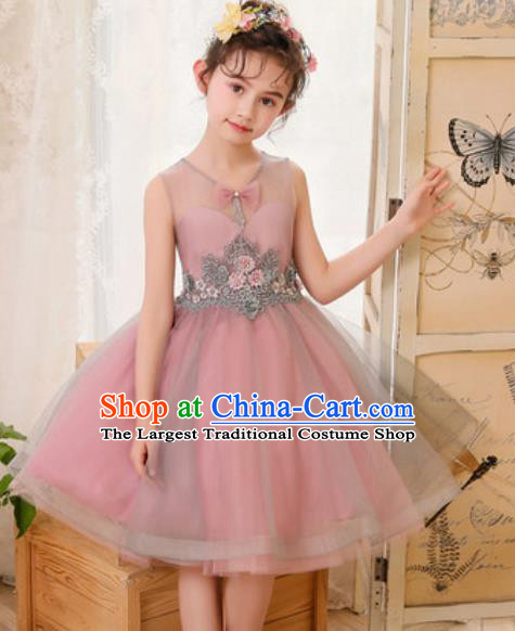 Top Grade Christmas Day Dance Performance Deep Pink Full Dress Kindergarten Girl Stage Show Costume for Kids