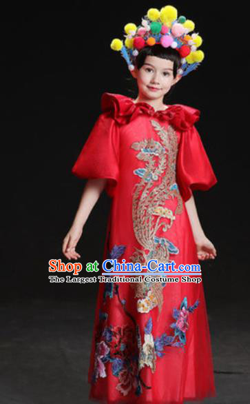 Chinese New Year Classical Dance Performance Red Dress Kindergarten Girls Stage Show Costume for Kids