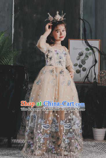 Top Grade Christmas Day Dance Performance Champagne Bubble Full Dress Kindergarten Girl Stage Show Costume for Kids